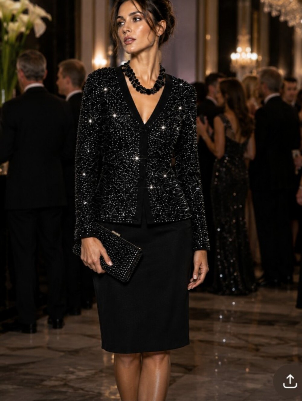 Exquisite St John Evening 6 Black Hundreds Swarovski Crystals Buttons Skirt Suit - Picture 14 of 15